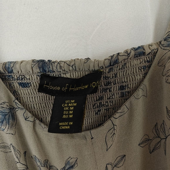 House of Harlow 1960 Long Mesh Sleeve Bustier Blouse Grey Blue Floral Size M - Picture 8 of 11